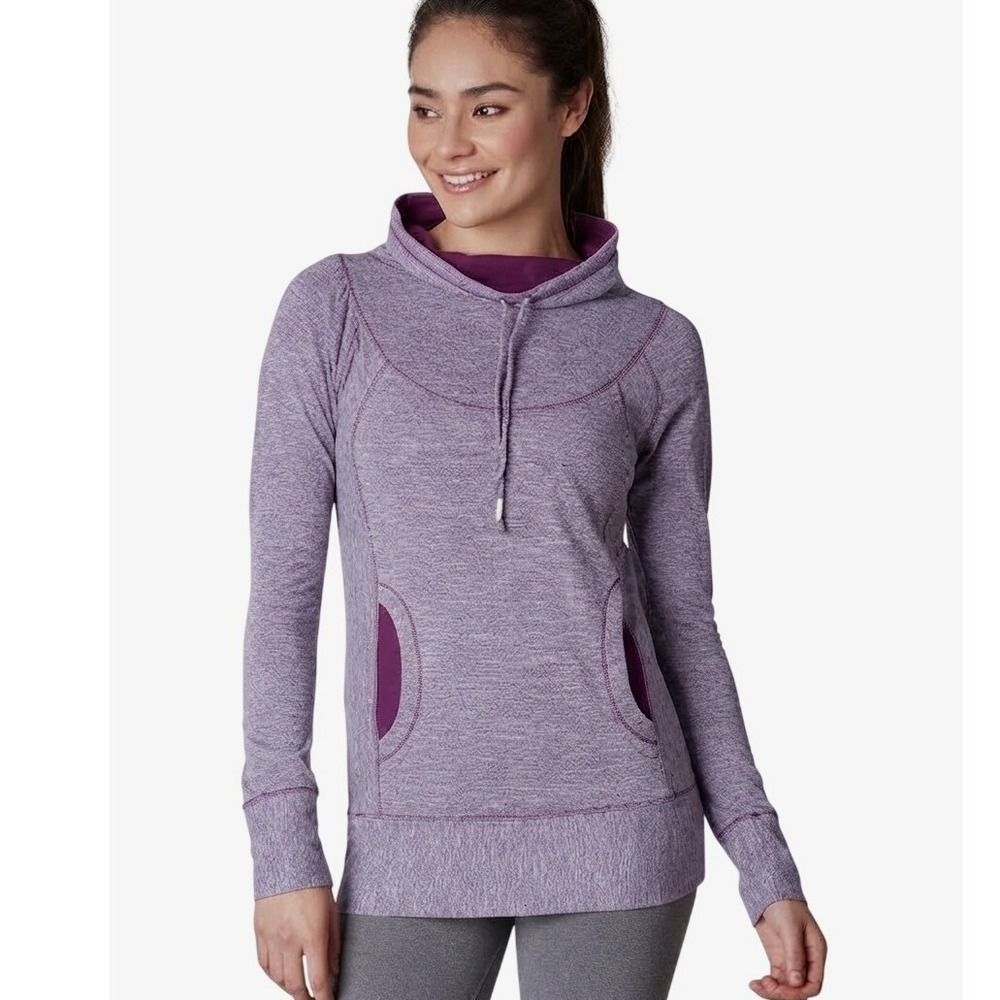 prAna Ember Cowl Neck Pullover Top Women Medium Purple Heather Activewear EUC